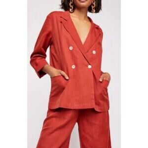 Free People Winnie Linen Blazer •S• Suit Jacket Terracotta Double NWT READ